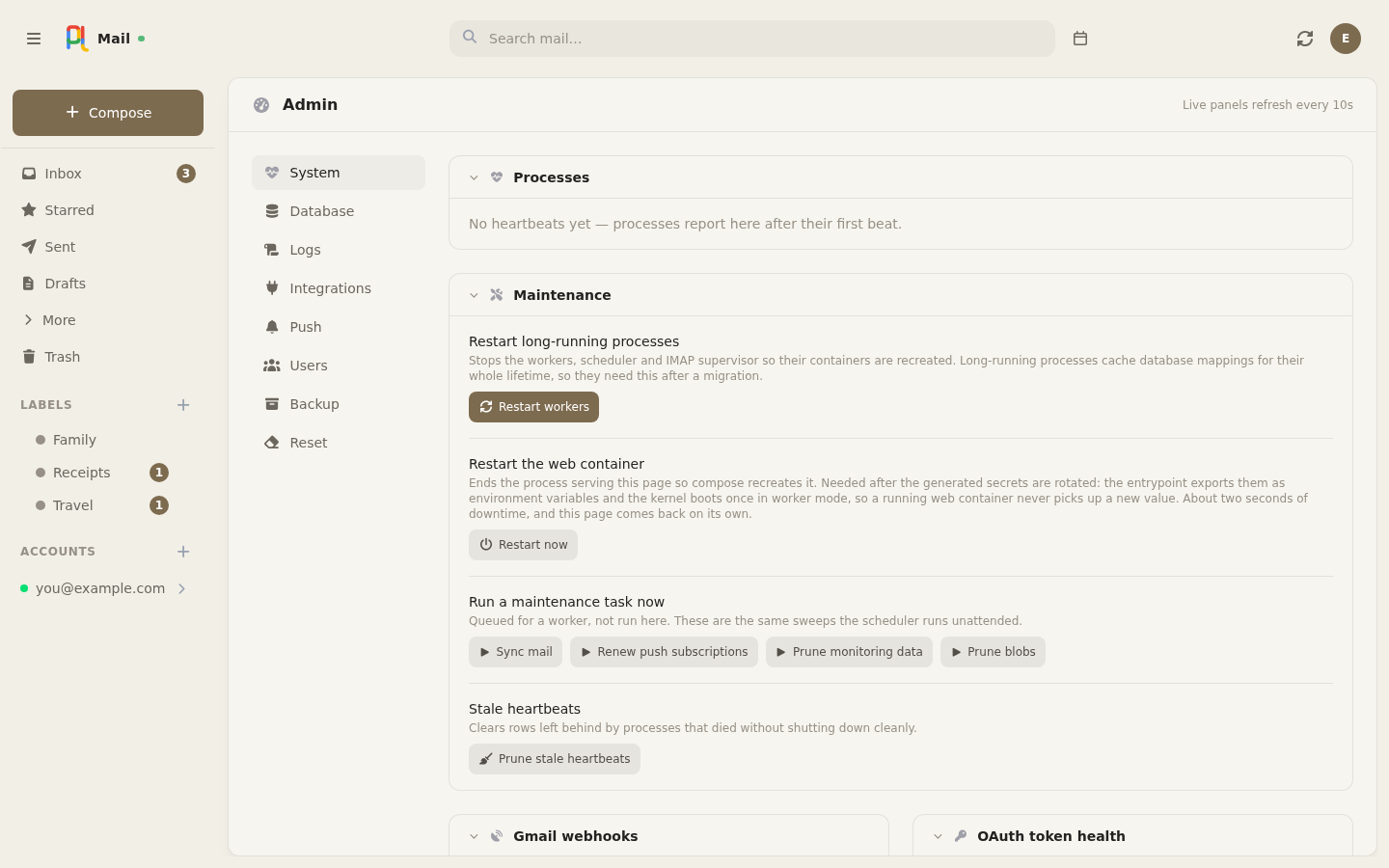 The admin dashboard